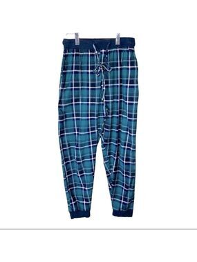 Rocawear Men's Size Large Plaid Flannel Drawstring Green Blue Lounge wear Pants